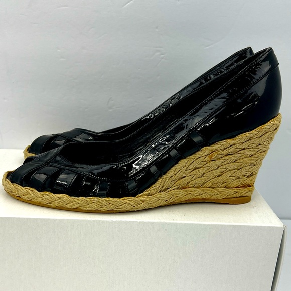 STUART WEITZMAN PATENT, TOE WEDGE, ESPADRILLES, BLACK, SIZE 9M, WOMEN’S SHOES - Picture 3 of 16